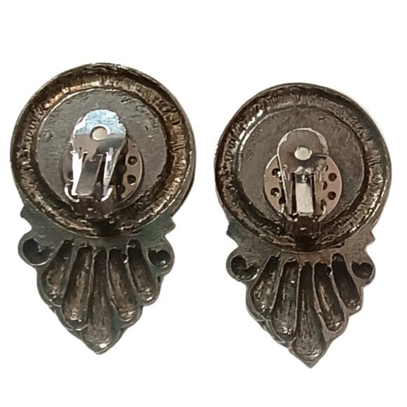 Vintage Seagull Pewter Purple Cabochon Style Clip-On Earrings Signed 1988 - Picture 3 of 6